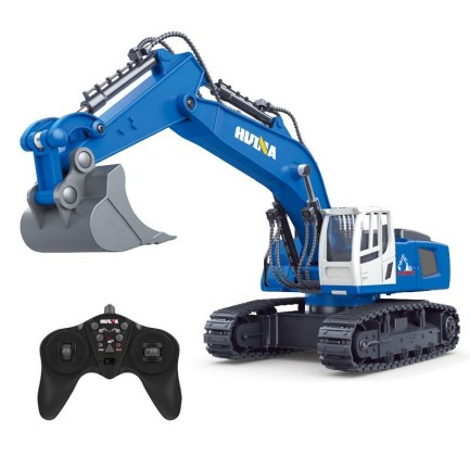 HUINA - HUINA 1558 1/18 11CH RC Model Ekskavatör Kazıcı Uzaktan Kumandali Çok Fonksiyonlu İş Makinası Mavi - 2.4G Sesli & Işıklı