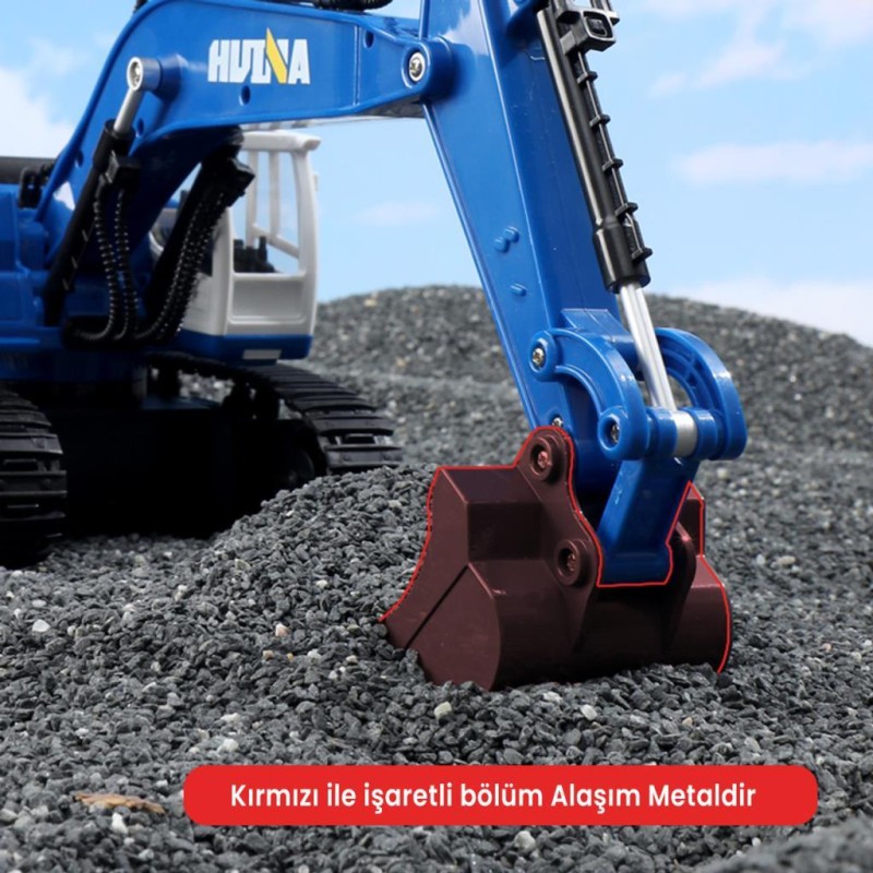 HUINA 1558 1/18 11CH RC Model Ekskavatör Kazıcı Uzaktan Kumandali Çok Fonksiyonlu İş Makinası Mavi - 2.4G Sesli & Işıklı