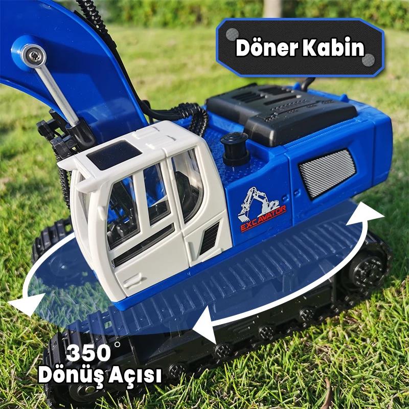 HUINA 1558 1/18 11CH RC Model Ekskavatör Kazıcı Uzaktan Kumandali Çok Fonksiyonlu İş Makinası Mavi - 2.4G Sesli & Işıklı