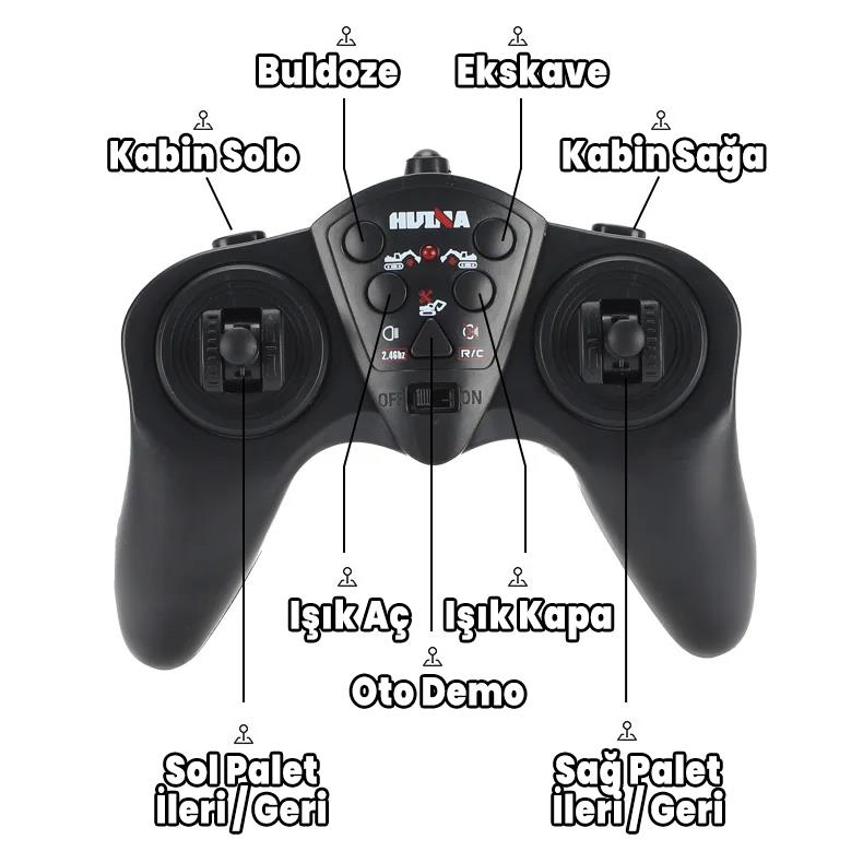 HUINA 1558 1/18 11CH RC Model Ekskavatör Kazıcı Uzaktan Kumandali Çok Fonksiyonlu İş Makinası Mavi - 2.4G Sesli & Işıklı