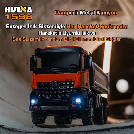 HUINA 1598 1/14 14CH 6x6 FULL METAL RC RC Model Profesyonel Uzaktan Kumandalı Damperli Kamyon İş Makinası - 2.4G Full Fonksiyon Sesli ve Işıklı - Thumbnail