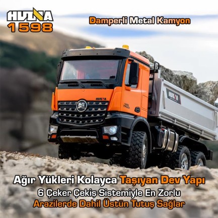 HUINA 1598 1/14 14CH 6x6 FULL METAL RC RC Model Profesyonel Uzaktan Kumandalı Damperli Kamyon İş Makinası - 2.4G Full Fonksiyon Sesli ve Işıklı - Thumbnail