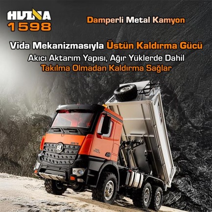 HUINA 1598 1/14 14CH 6x6 FULL METAL RC RC Model Profesyonel Uzaktan Kumandalı Damperli Kamyon İş Makinası - 2.4G Full Fonksiyon Sesli ve Işıklı - Thumbnail