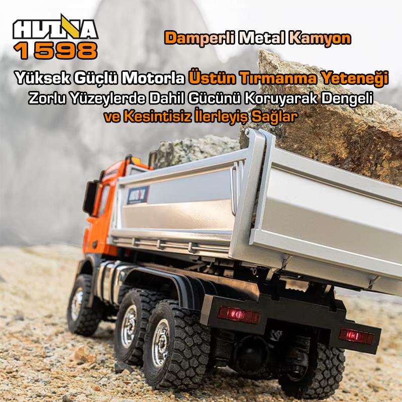 HUINA 1598 1/14 14CH 6x6 FULL METAL RC RC Model Profesyonel Uzaktan Kumandalı Damperli Kamyon İş Makinası - 2.4G Full Fonksiyon Sesli ve Işıklı