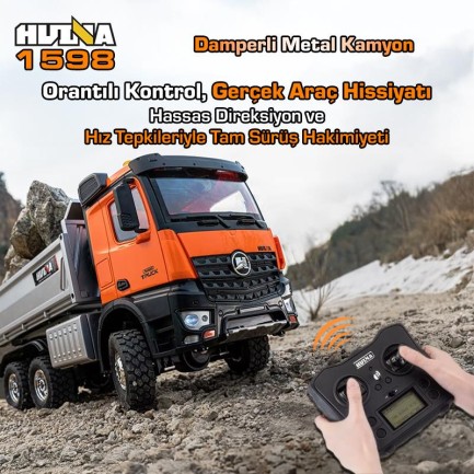 HUINA 1598 1/14 14CH 6x6 FULL METAL RC RC Model Profesyonel Uzaktan Kumandalı Damperli Kamyon İş Makinası - 2.4G Full Fonksiyon Sesli ve Işıklı - Thumbnail