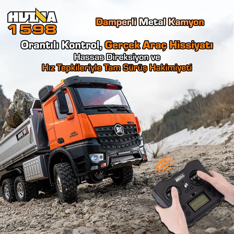 HUINA 1598 1/14 14CH 6x6 FULL METAL RC RC Model Profesyonel Uzaktan Kumandalı Damperli Kamyon İş Makinası - 2.4G Full Fonksiyon Sesli ve Işıklı