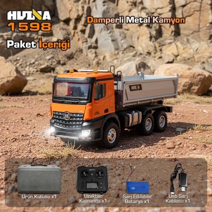 HUINA 1598 1/14 14CH 6x6 FULL METAL RC RC Model Profesyonel Uzaktan Kumandalı Damperli Kamyon İş Makinası - 2.4G Full Fonksiyon Sesli ve Işıklı - Thumbnail