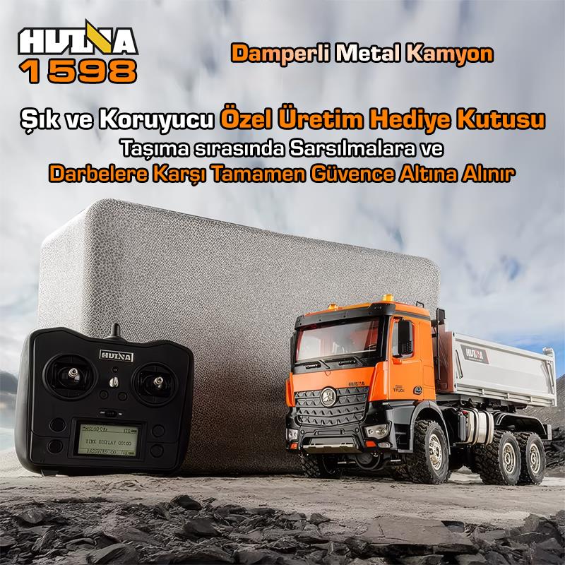 HUINA 1598 1/14 14CH 6x6 FULL METAL RC RC Model Profesyonel Uzaktan Kumandalı Damperli Kamyon İş Makinası - 2.4G Full Fonksiyon Sesli ve Işıklı