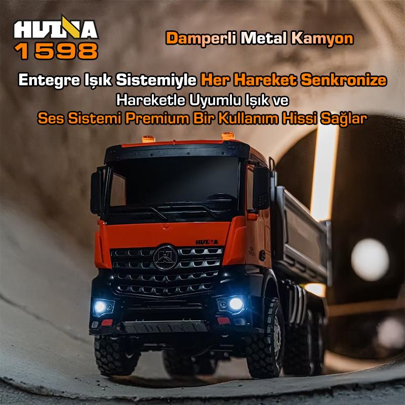 HUINA 1598 1/14 14CH 6x6 FULL METAL RC RC Model Profesyonel Uzaktan Kumandalı Damperli Kamyon İş Makinası - 2.4G Full Fonksiyon Sesli ve Işıklı