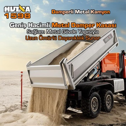 HUINA 1598 1/14 14CH 6x6 FULL METAL RC RC Model Profesyonel Uzaktan Kumandalı Damperli Kamyon İş Makinası - 2.4G Full Fonksiyon Sesli ve Işıklı - Thumbnail