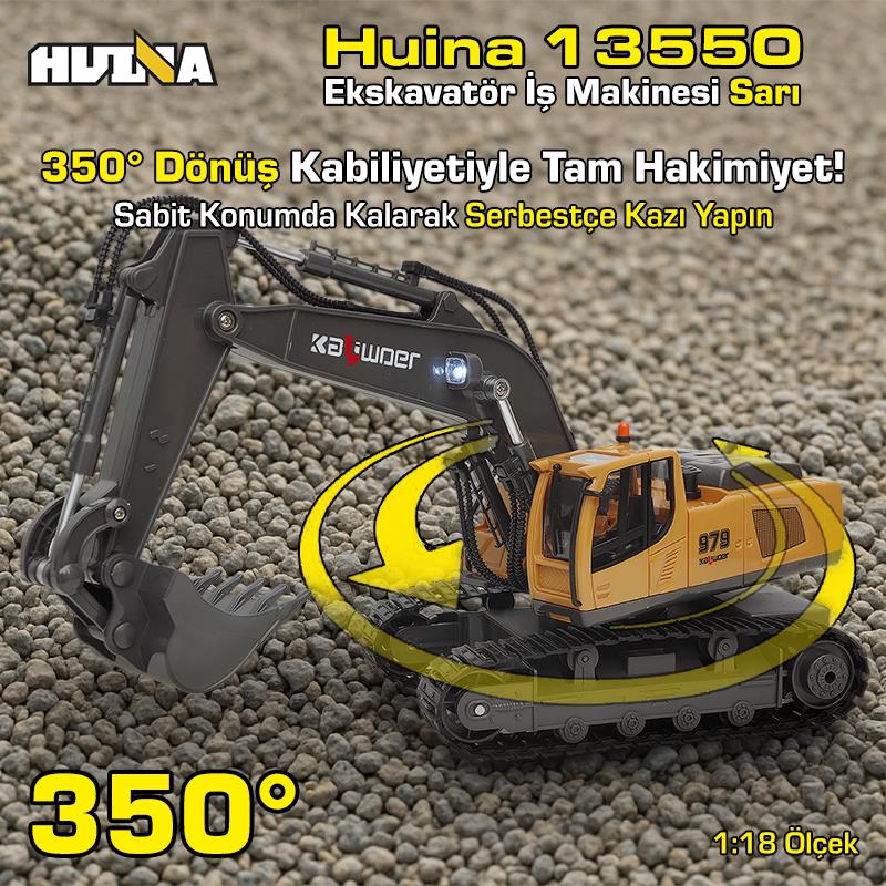 HUINA Kaliwo 13550 1/18 11CH Kazıcı Ekskavatör İş Makinesi İnşaat Uzaktan Kumandalı RC Model Metal Kepçeli Sarı - 2.4Ghz Gerçekçi Similasyon Ses ve Işık Sistemi