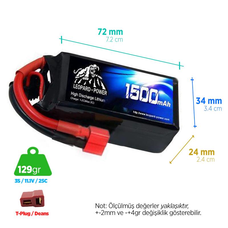 Leopard Power 1500 mAh 11.1V 3S 25C Lityum Polimer Lipo Batarya Pil T Plug Leopard Power 1500 mAh 11.1V 3S 25C Lityum Polimer Lipo Batarya Pil T Plug