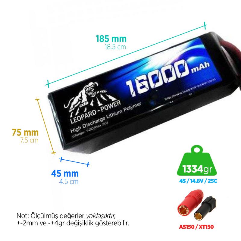 Leopard Power 16000 mAh 14.8V 4S 25C UAV/Multirotor/Drone Şarjlı Li-Po Lityum Polimer Lipo Batarya Pil