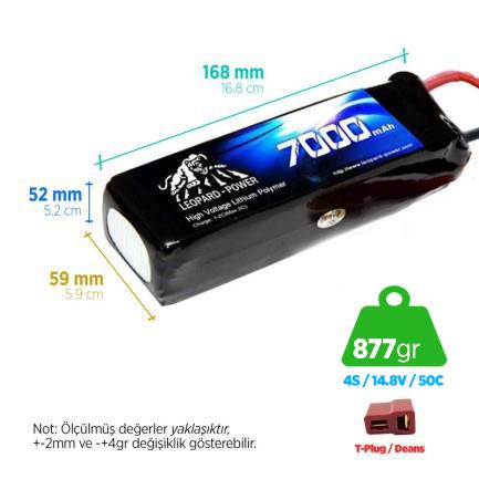 Leopard Power 7000 mAh 14.8V 4S 50C Şarjlı Li-Po Lityum Polimer Lipo Batarya Pil T Plug