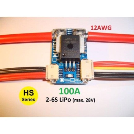 Mauch 073 HS-100-LV 100A 6S Current Sensor Board / 2x 10cm 12AWG - Thumbnail