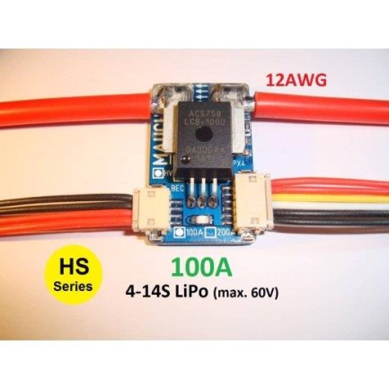 Mauch 074 HS-100-HV 100A 4-14S Current Sensor Board / 2x 10cm 12AWG - Thumbnail