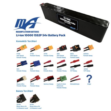 MaxAmps 10000 mAh 15S 2P 54v Lityum İon Li-İon Batarya Pil - Thumbnail
