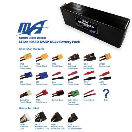 MaxAmps 10350 mAh 12S 3P 43.2v Lityum İon Li-İon Batarya Pil - Thumbnail