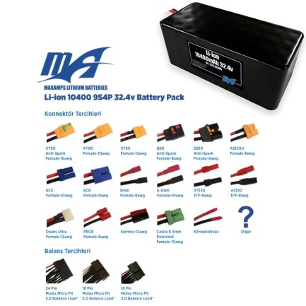 MaxAmps 10400 mAh 9S 4P 32.4v Lityum İon Li-İon Batarya Pil - Thumbnail