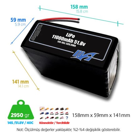 MaxAmps 11000 mAh 14S 40C 51.8v Lityum Polimer LiPo Batarya Pil - Thumbnail