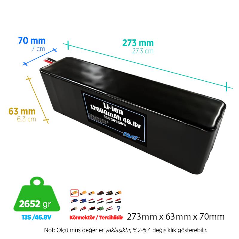 MaxAmps 12000 mAh 13S 3P 46.8v Lityum İon Li-İon Batarya Pil