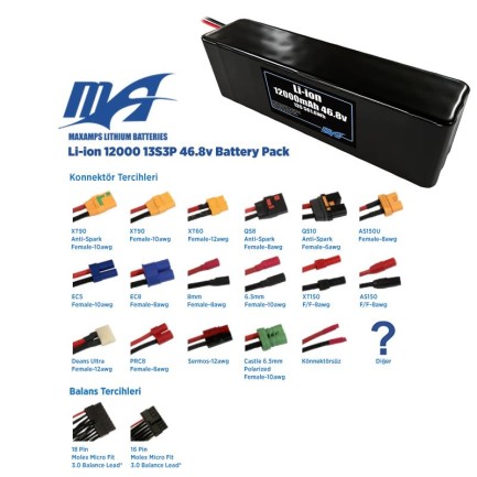 MaxAmps 12000 mAh 13S 3P 46.8v Lityum İon Li-İon Batarya Pil - Thumbnail