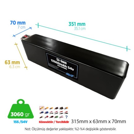 MaxAmps 12000 mAh 15S 3P 54v Lityum İon Li-İon Batarya Pil - Thumbnail