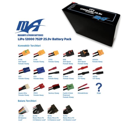 MaxAmps 12000 mAh 7S 2P 45C 25.9v Lityum Polimer LiPo Batarya Pil - Thumbnail