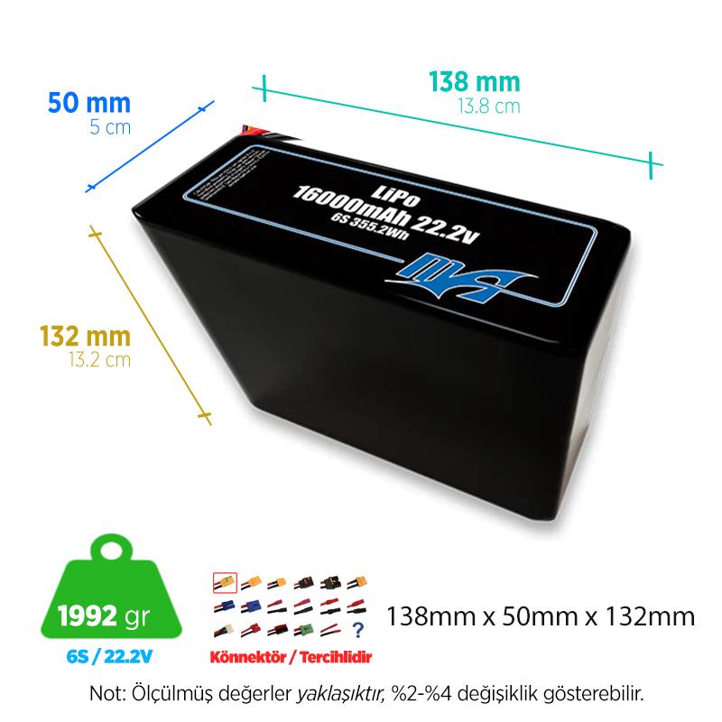 MaxAmps 16000 mAh 6S 2P 20C 22.2v Lityum Polimer LiPo Batarya Pil