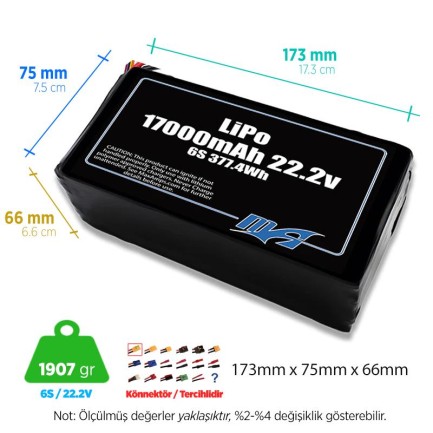 MaxAmps 17000 mAh 6S 15C 22.2v Lityum Polimer LiPo Batarya Pil - Thumbnail