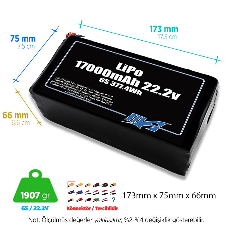 MaxAmps 17000 mAh 6S 15C 22.2v Lityum Polimer LiPo Batarya Pil