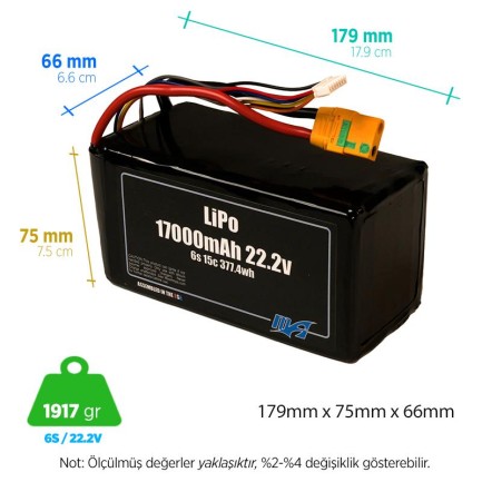 MaxAmps 17000 mAh 6S 15C 22.2v Smart Battery Lityum Polimer LiPo Batarya Pil - Thumbnail