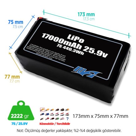 MaxAmps - MaxAmps 17000 mAh 7S 15C 25.9v Lityum Polimer LiPo Batarya Pil