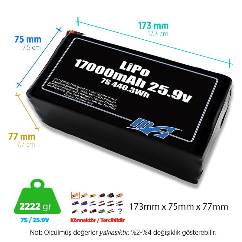 MaxAmps 17000 mAh 7S 15C 25.9v Lityum Polimer LiPo Batarya Pil