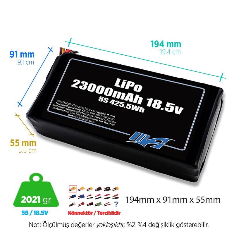 MaxAmps 23000 mAh 5S 25C 18.5v Lityum Polimer LiPo Batarya Pil