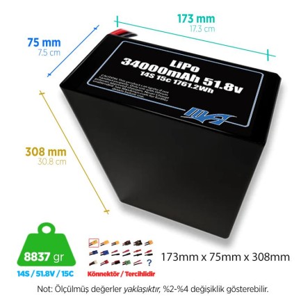 MaxAmps - MaxAmps 34000 mAh 14S 2P 15C 51.8v Lityum Polimer LiPo Batarya Pil