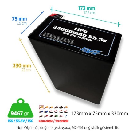 MaxAmps - MaxAmps 34000 mAh 15S 2P 15C 55.5v Lityum Polimer LiPo Batarya Pil