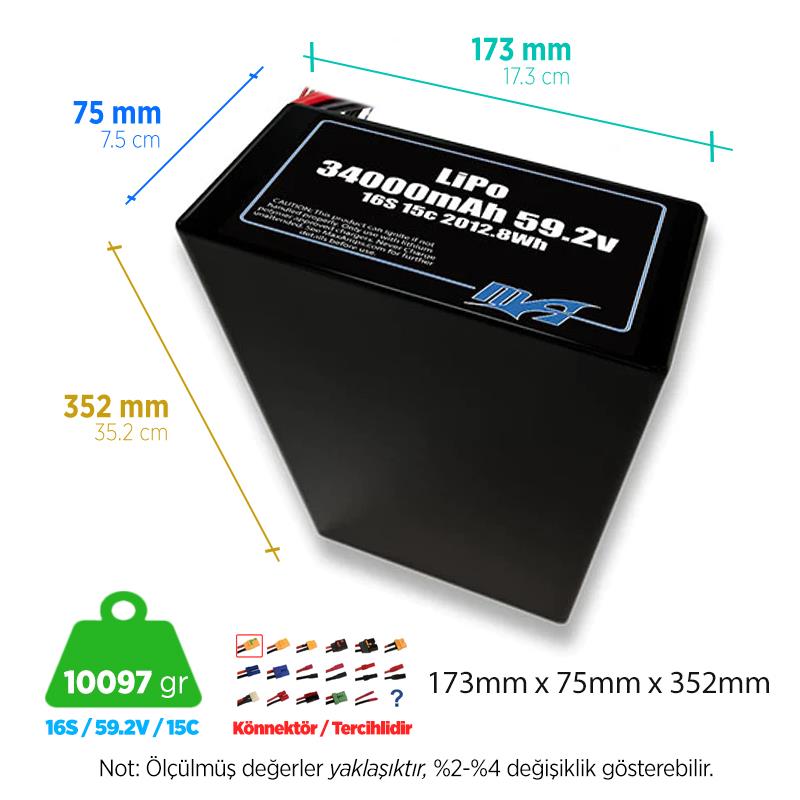 MaxAmps 34000 mAh 16S 2P 15C 59.2v Lityum Polimer LiPo Batarya Pil