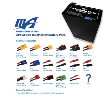 MaxAmps 34000 mAh 16S 2P 15C 59.2v Lityum Polimer LiPo Batarya Pil - Thumbnail