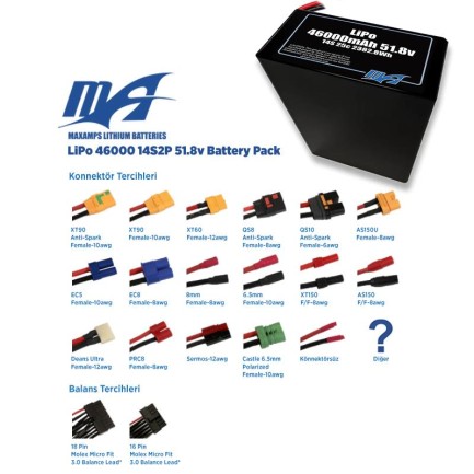 MaxAmps 46000 mAh 14S 2P 25C 51.8v Lityum Polimer LiPo Batarya Pil - Thumbnail