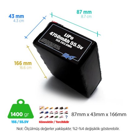 MaxAmps 4750 mAh 15S 2P 45C 55.5v Lityum Polimer LiPo Batarya Pil - Thumbnail