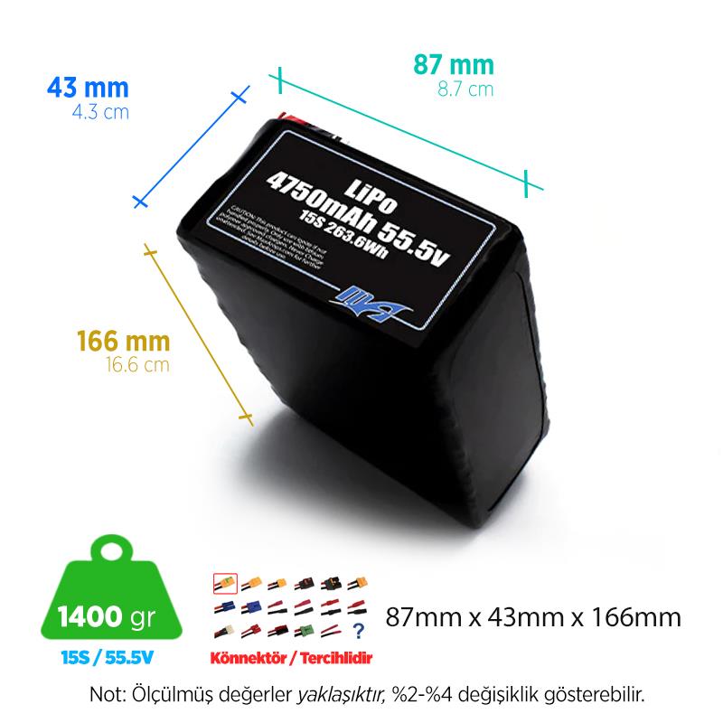 MaxAmps 4750 mAh 15S 2P 45C 55.5v Lityum Polimer LiPo Batarya Pil