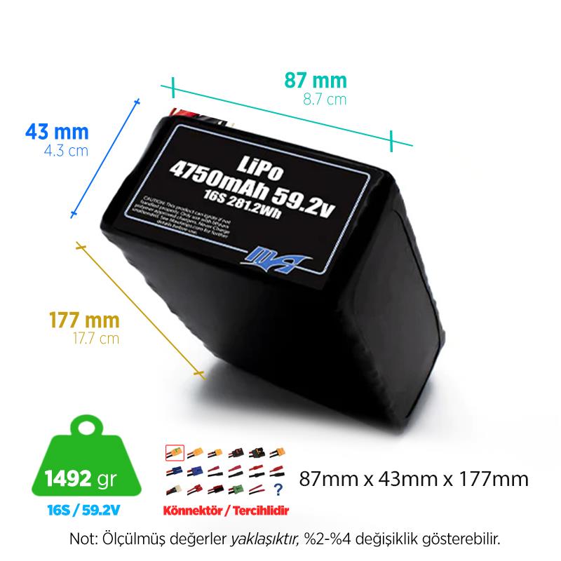 MaxAmps 4750 mAh 16S 2P 45C 59.2v Lityum Polimer LiPo Batarya Pil
