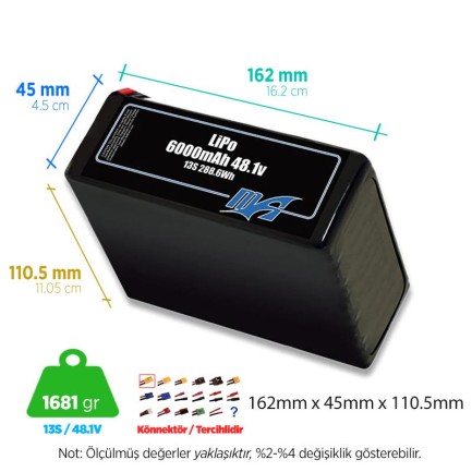 MaxAmps - MaxAmps 6000 mAh 13S 45C 48.1v Lityum Polimer LiPo Batarya Pil