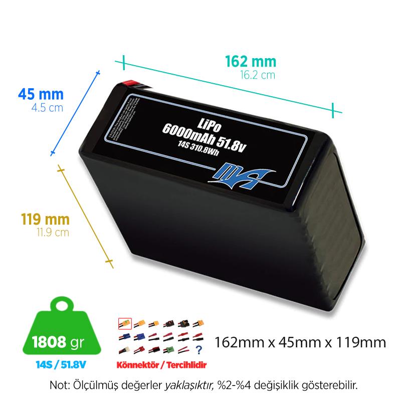 MaxAmps 6000 mAh 14S 45C 51.8v Lityum Polimer LiPo Batarya Pil