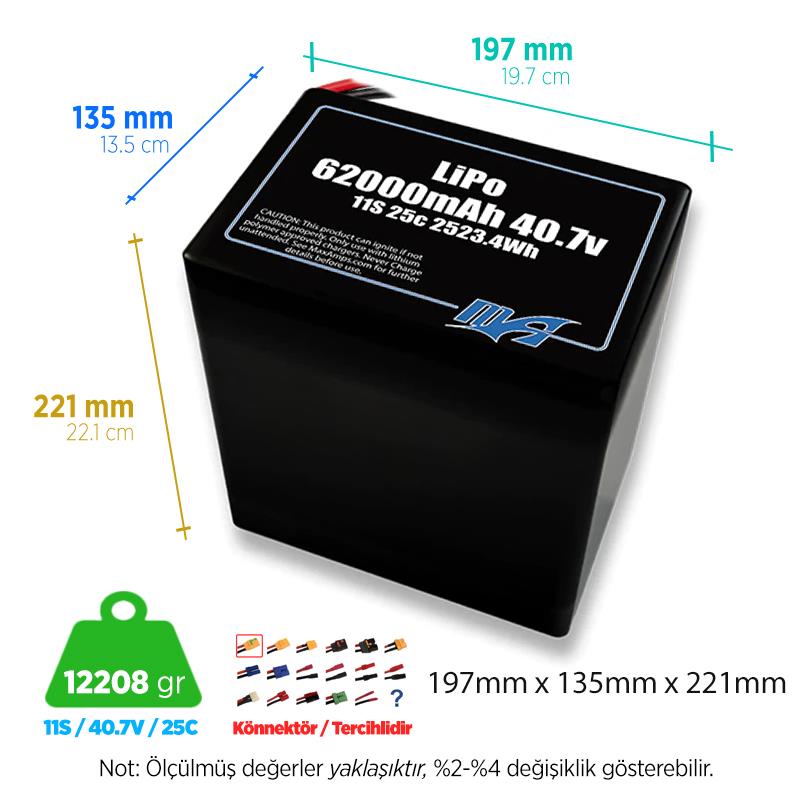 MaxAmps 62000 mAh 11S 2P 25C 40.7v Lityum Polimer LiPo Batarya Pil