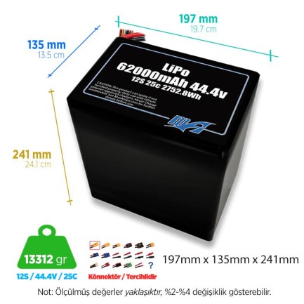 MaxAmps 62000 Mah 12S 2P 25C 44.4v Lityum Polimer LiPo Batarya Pil - Thumbnail