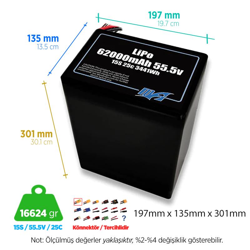 MaxAmps 62000 mAh 15S 2P 25C 55.5v Lityum Polimer LiPo Batarya Pil