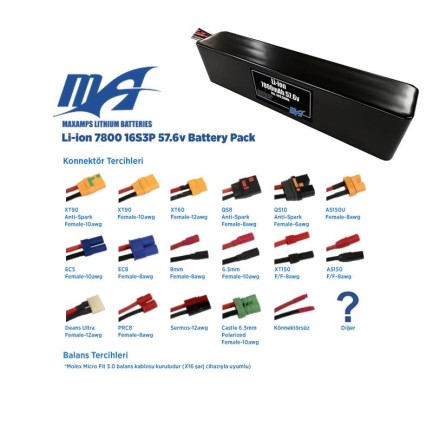 MaxAmps 7800 mAh 16S 3P 57.6v Lityum İon Li-İon Batarya Pil - Thumbnail