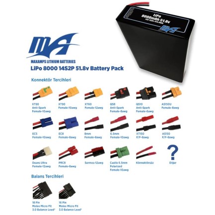 MaxAmps 8000 mAh 14S 2P 150C 51.8v Lityum Polimer LiPo Batarya Pil - Thumbnail